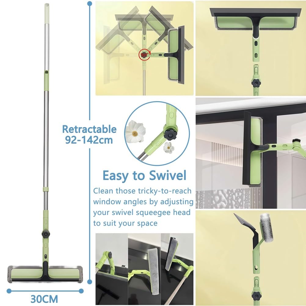 Herramienta de limpieza de ventanas para acristalamiento alto y doble, rasqueta de cristal multifuncional para techo de invernadero, ideal para suelos y puertas, solución de limpieza profesional
