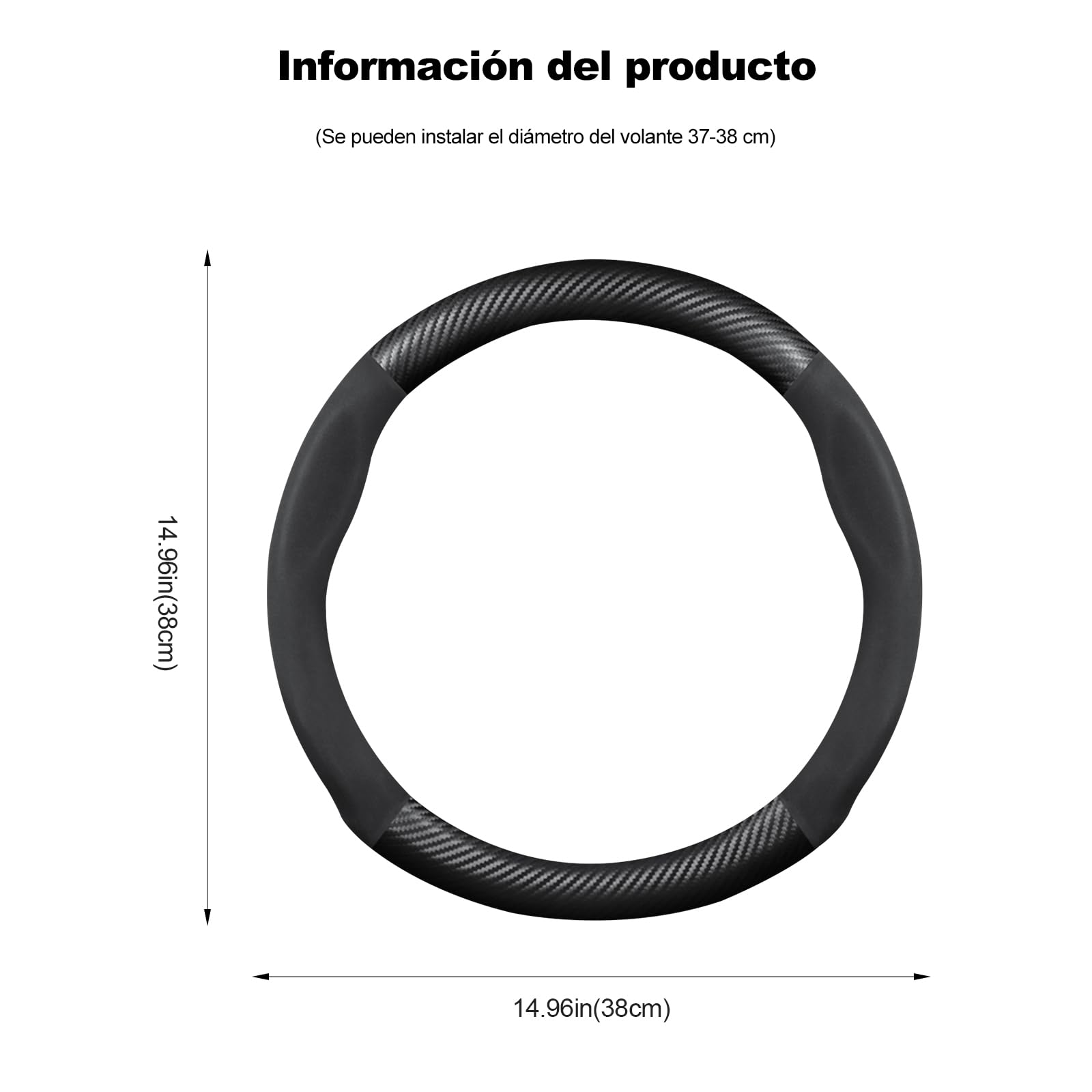 Ergocar Forma Redonda Fibra de Carbono y Cuero PU de Microfibra Funda Volante Coche Antideslizante Accesorios Coche Transpirable Estilo Deportivo para diámetro 38cm （15 "）-Negro