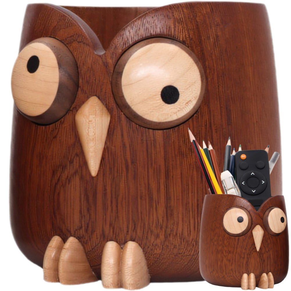 Portalápices De Madera con Forma De Búho, Cubo De Almacenamiento para Brochas De Maquillaje, Escritorio De Oficina, Estuche De Bolígrafo, Decoración De Escritorio