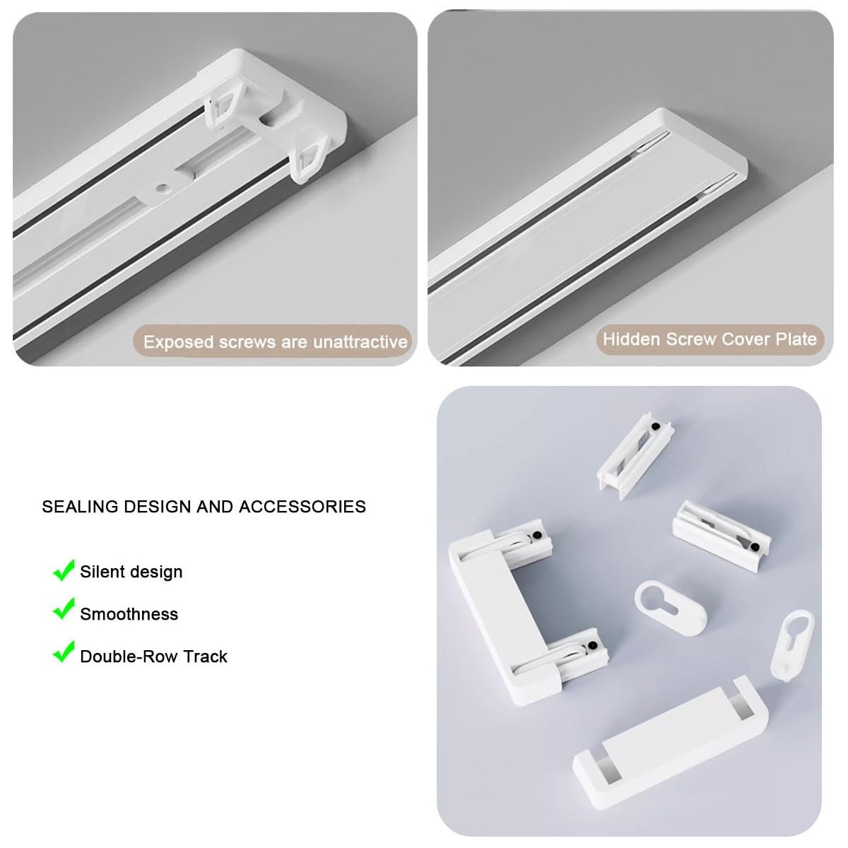 Rail de draperie lourd en aluminium 2 rails, tringle silencieuse à double rangée, pour salon et chambre à coucher, longueurs disponibles de 1 à 6 m (blanc, 3 m)