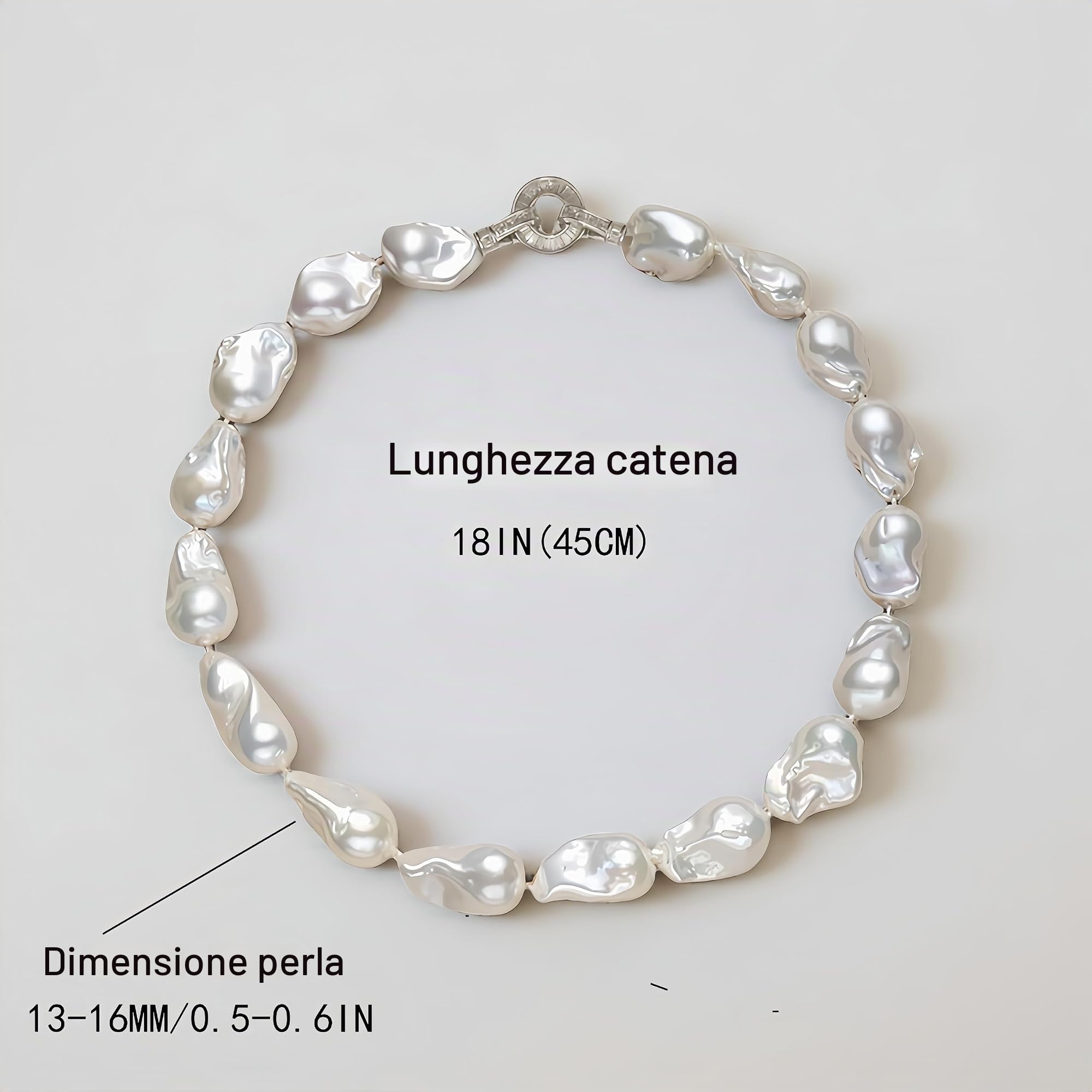 YAMI Collana di perle barocche in vere perle d'acqua dolce, 13 – 16 mm, grandi perle barocche regalo, elegante collana su catena d'argento, gioiello di lusso per donne