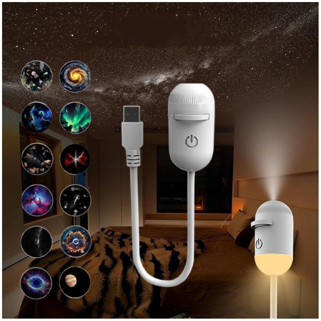 2-in-1 Galaxy Projector Night Light,USB Starry Sky Projector With 3/12/24 Projection Films,Mini LED Nightlight Wall Lamp,Portable Led Projectors Lamp for Bedroom,Ceiling,Car,Room Decor