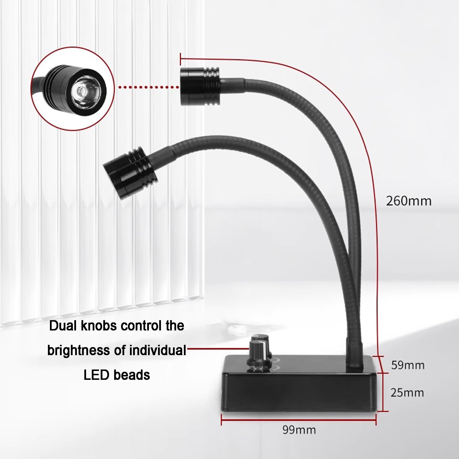 Lámpara De Iluminación para Microscopio De Laboratorio, Foco LED, con Doble Cuello De Cisne, Brillo Ajustable Sin Escalonamientos, Temperatura De Color De 6500 K