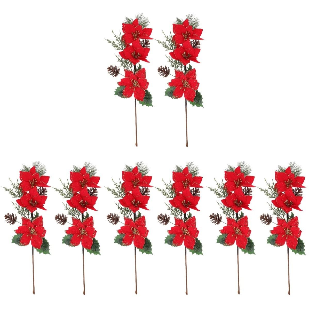 Didiseaon 8 Piezas Flores Navideñas Artificiales Rojas para Fiesta y Árbol