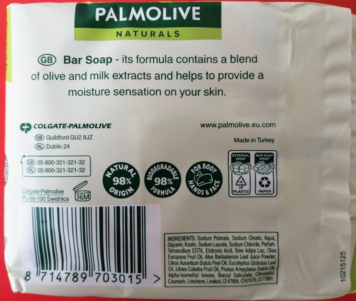 PALMOLIVE 4 Pack Naturals Soap Bar Moisture Care With Olive Milk, Each Pack (90 gram x 4) Vegan, Natural Origin Biodegradable Soap For Body Hands And Face (Pack Of 2 - Total 8 Bars) - Image 2