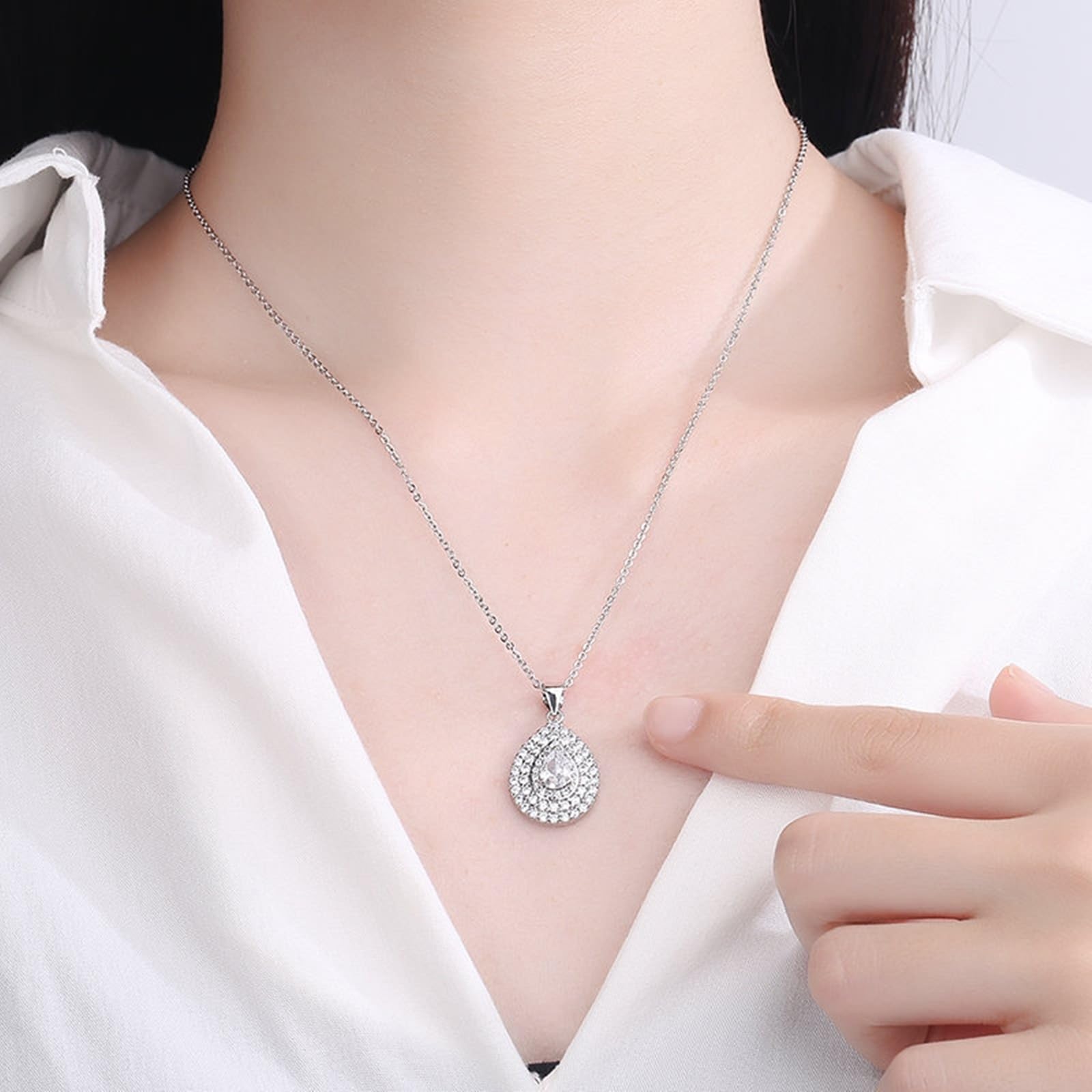 Collana Oro Donna 18K Vero, Catene Collane Goccia D'Acqua Brillante con Diamante Sintetico Collana con Ciondolo Donna Oro Bianco 45 CM