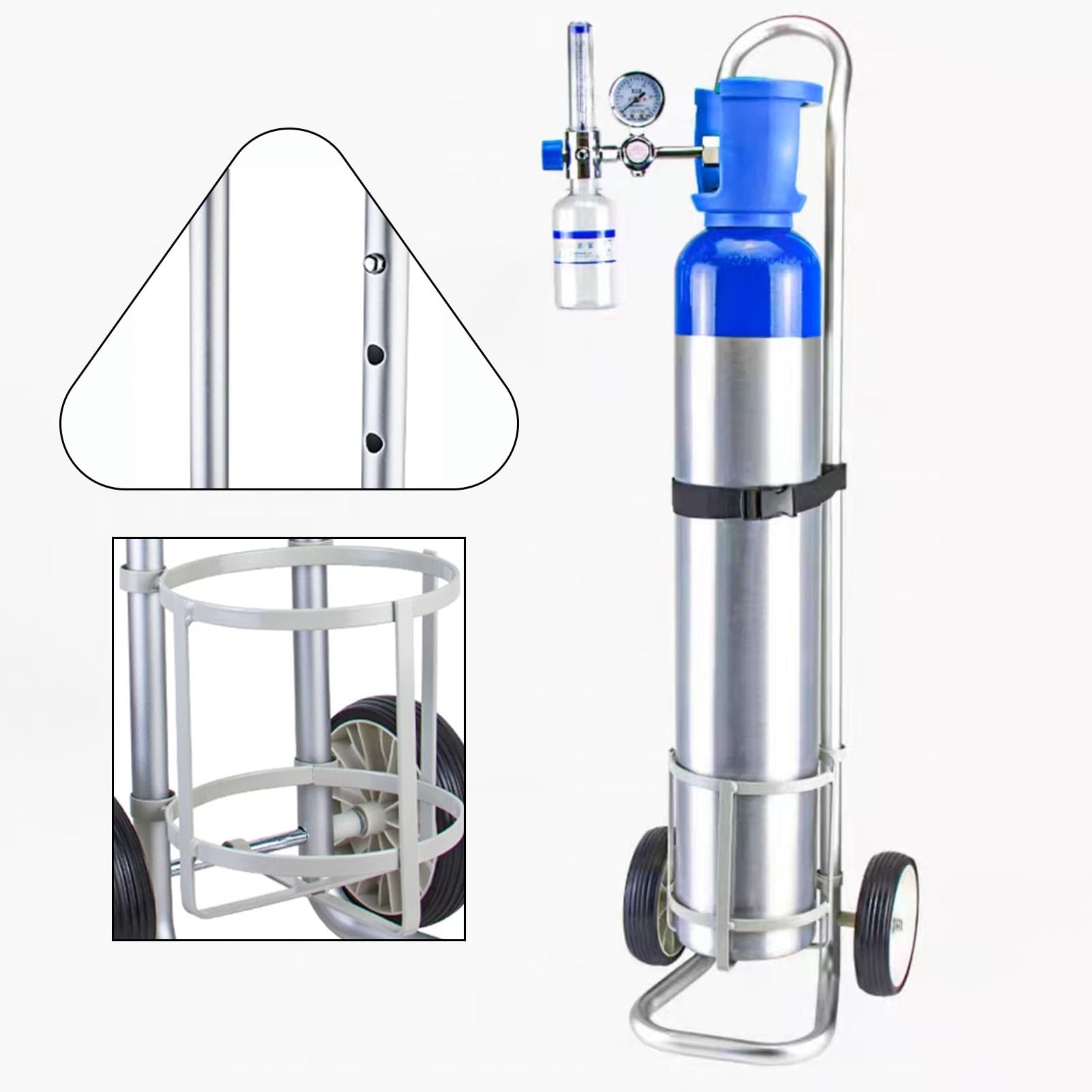 WQPMNYG Adjustable Oxygen Tank Holder with Fixed Frame, 2-Wheel Propane Cylinder Carrier, Nitrogen Bottle Dolly for Easy Transportation, Fits 12.5cm (4.87") Tanks