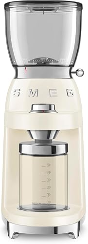 SMEG CGF11 Molinillo de café estilo retro  Molino de rebabas con 30 ajustes de molienda, rebabas cónicas de acero inoxidable, tolva extraíble