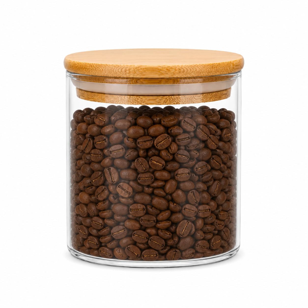 Incetue Clear Glass Storage Jar With Bamboo Lid, 550Ml Kitchen Canister For Coffee Beans, Tea, Sugar And Dry Food, Pantry And Countertop Storage