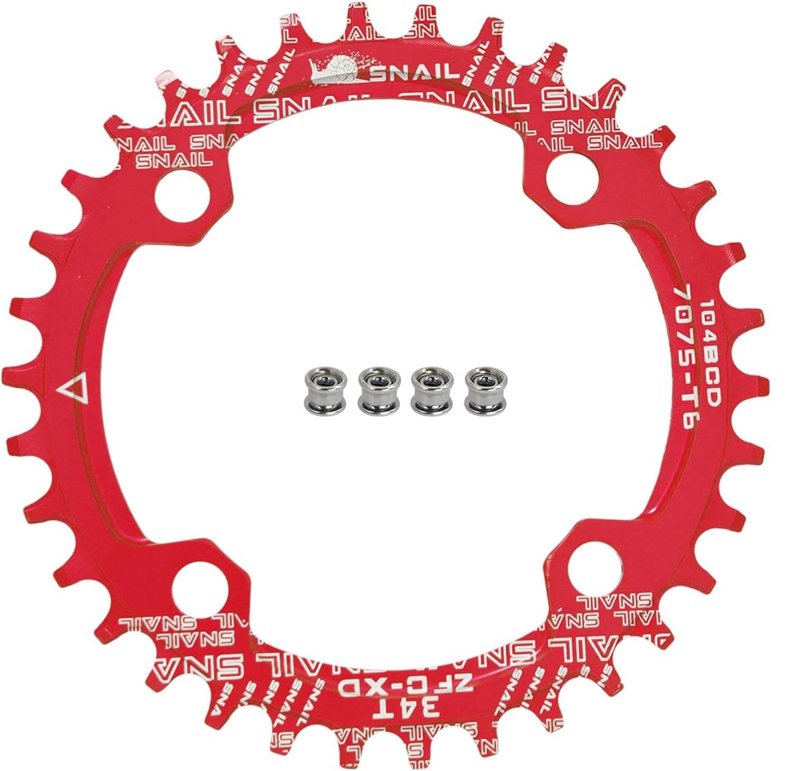FOMTOR 104 BCD Chainring 34T 7-12 Speed Compatible CNC 7075 Aluminum Narrow Wide Tooth Round Chainrings for MTB/Road Bike Ebike Chainwheel Red