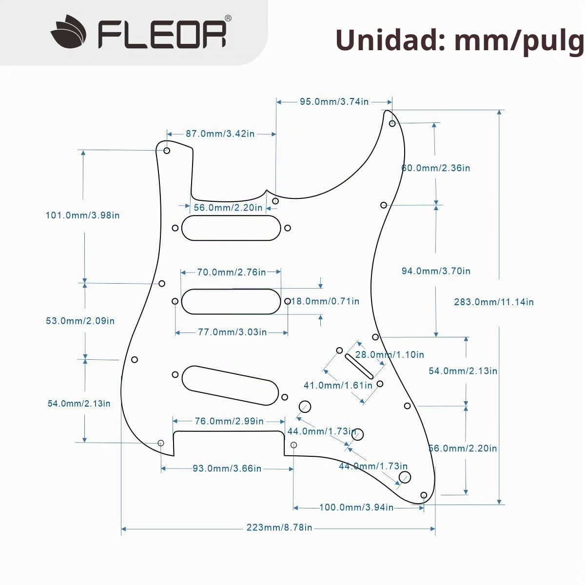 FLEOR Placa trasera de golpeador cargado precableado Alnico V SSS de 3 capas con kit de pastillas Escalonadas Piezas de repuesto para guitarras eléctricas ST, color crema, 3 capas