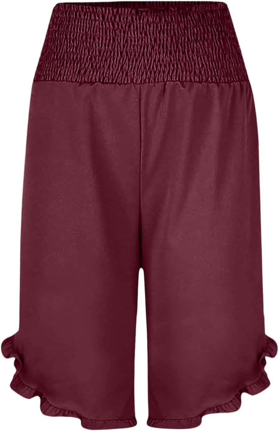 Women's Sports & Recreation Shorts Womens Smocked Waist Short Pants High Waist Ruffled Hem Casual Bottoms with Pockets Womens Lounge Shorts (Wine,xx-Large)