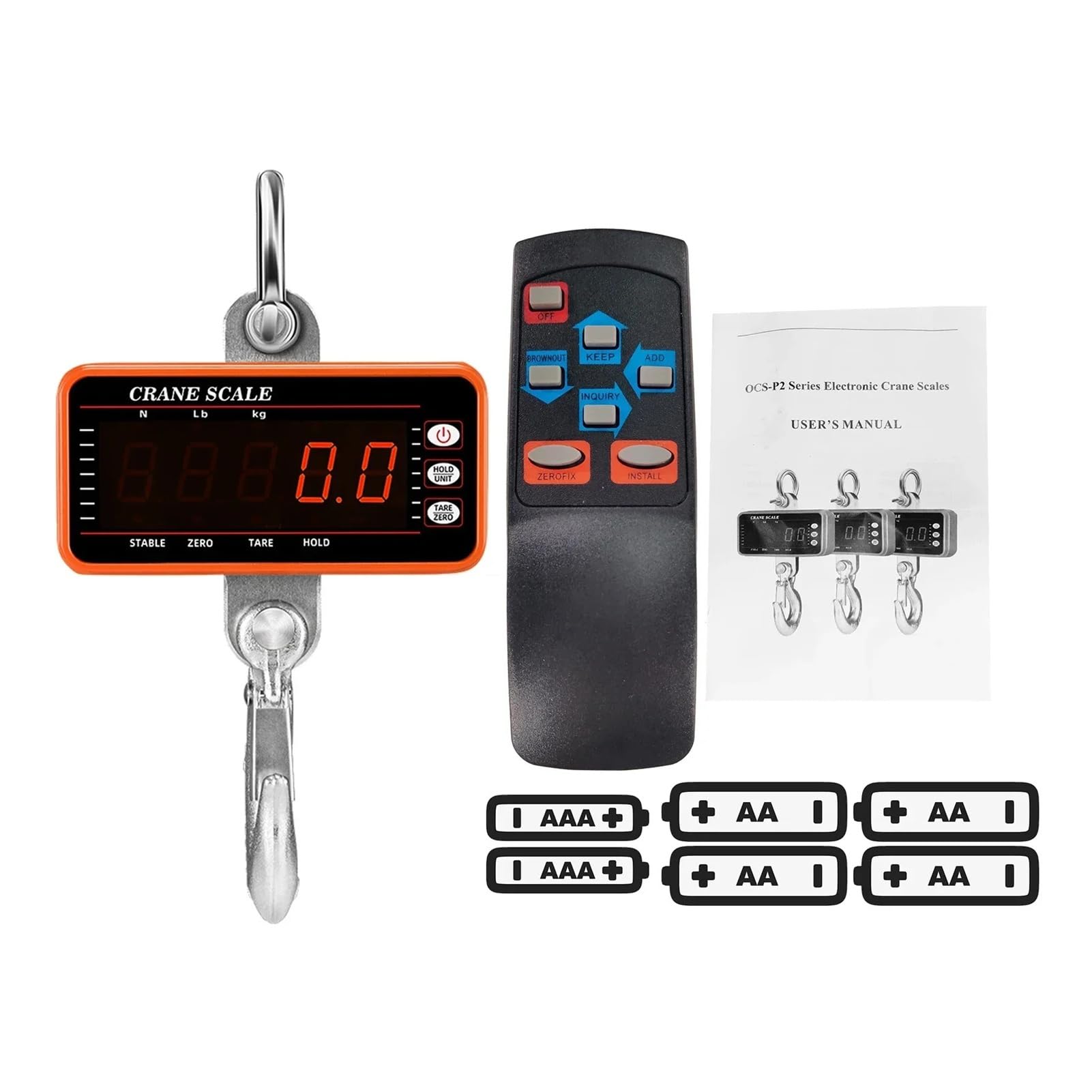 Bilancia sospesa digitale 1PC 1500kg/1000kg/500kg con gancio industriale LED dimmerabile for gru pesante con telecomando da 65 piedi Molteplici funzioni(Black,500kg)