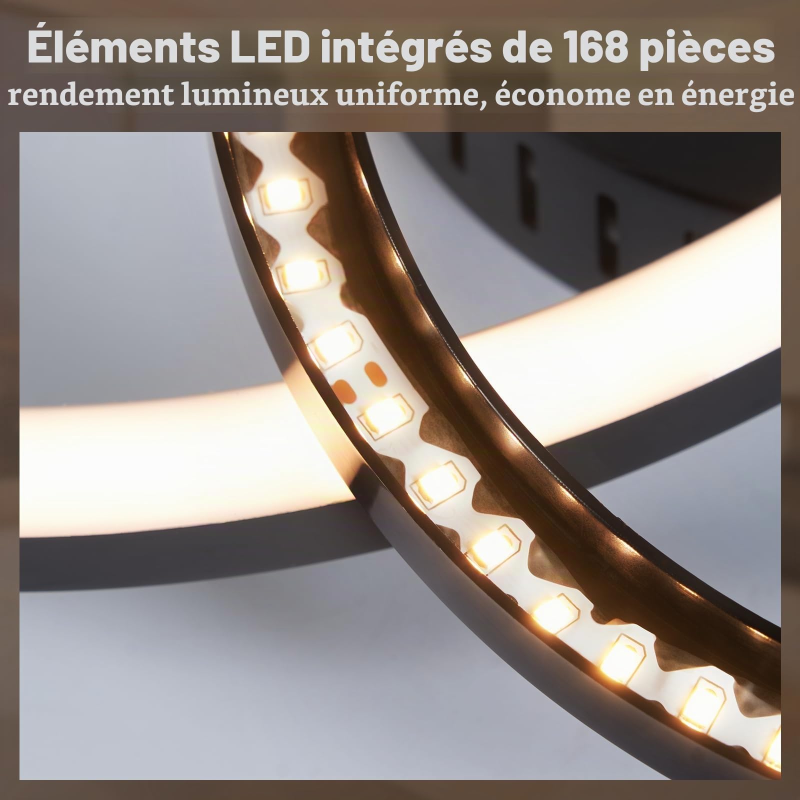 Homefire Plafonnier LED pour salon, 2 anneaux - 40 cm, noir, éclairage de