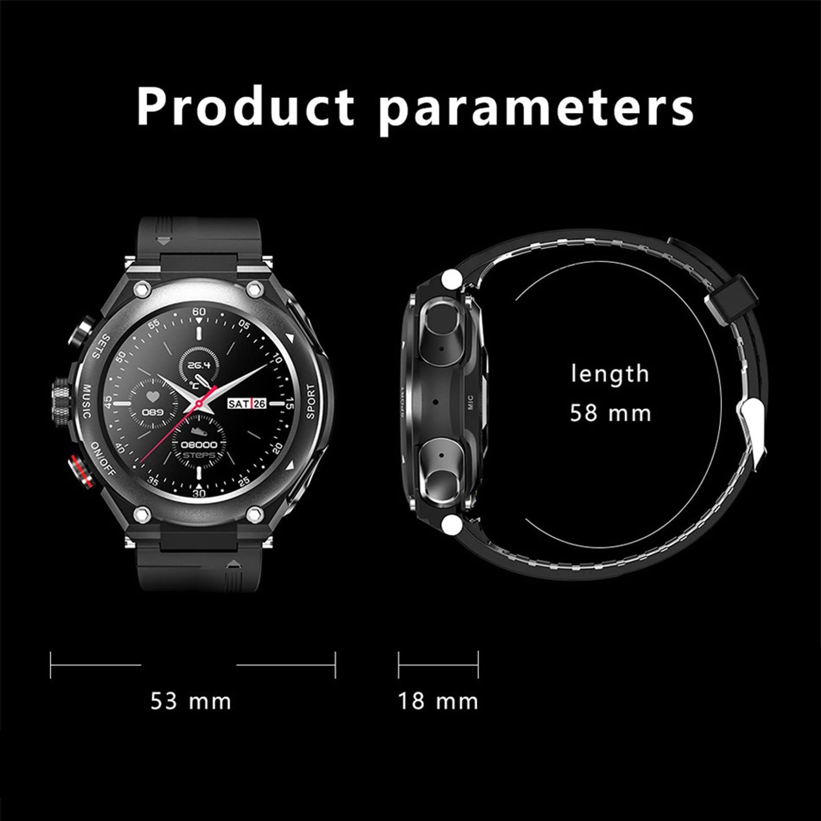 Smartwatch 2 in 1 Cuffie Wireless Frequenza Cardiaca Pressione Sanguigna Temperatura Corporea Nuova Chiamata Bluetooth Cuffie Smartwatch TWS
