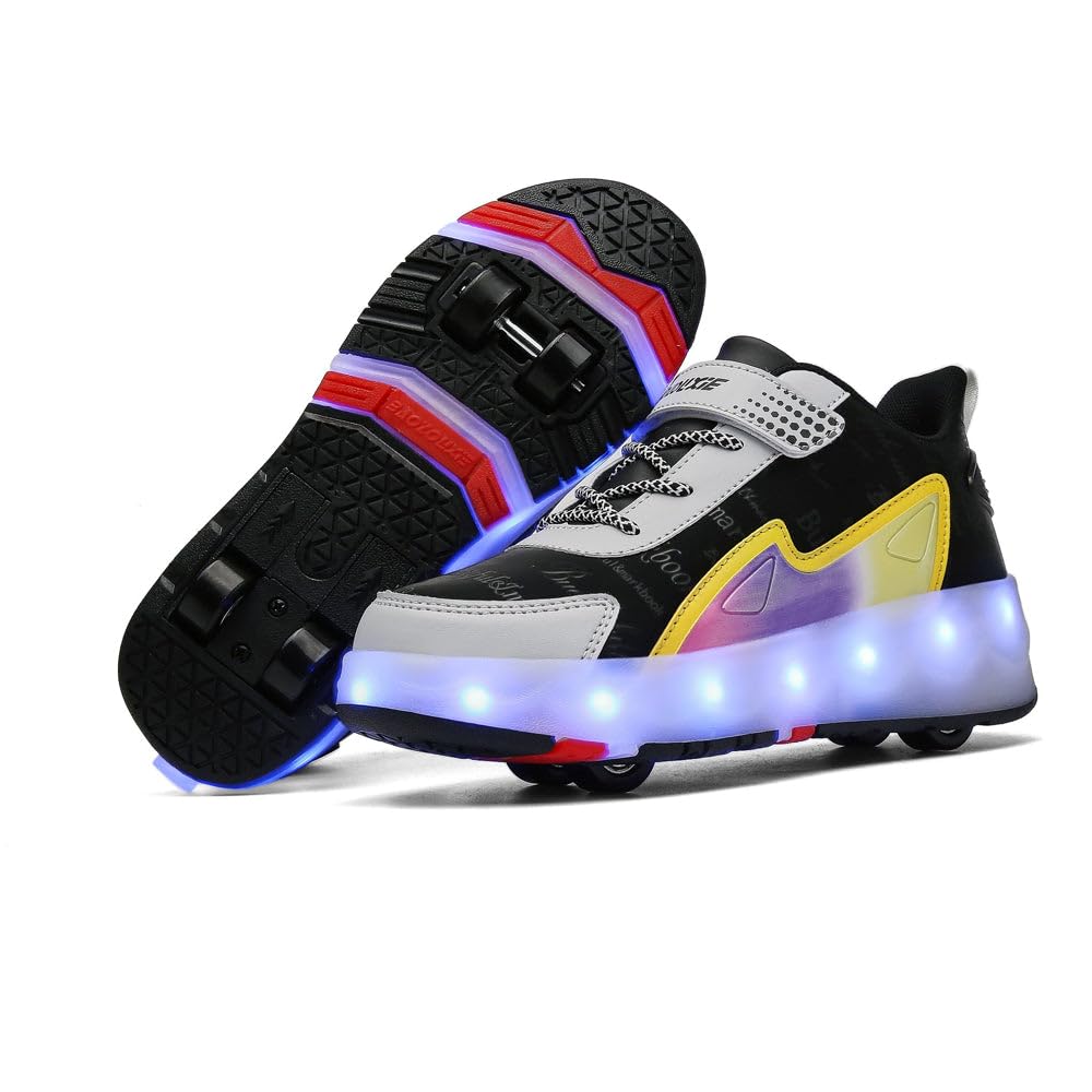 Sneaker per Bambini,Scarpe da Skateboard a Due Ruote,Luce a Cambio Colore Regolabile,Ricarica USB,universali per Ragazzi e Ragazze,Nero Rosa Oro Argento 27–40 EU