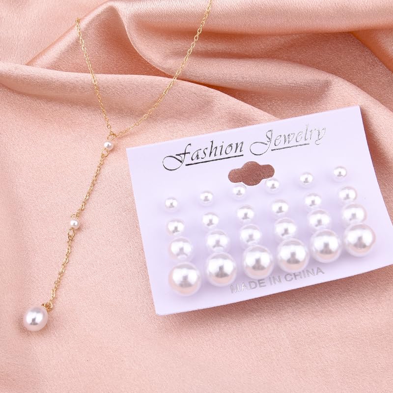 Image of Pearl Earring Stud Pearl Necklace Choker for Bride Wedding Earring Necklace