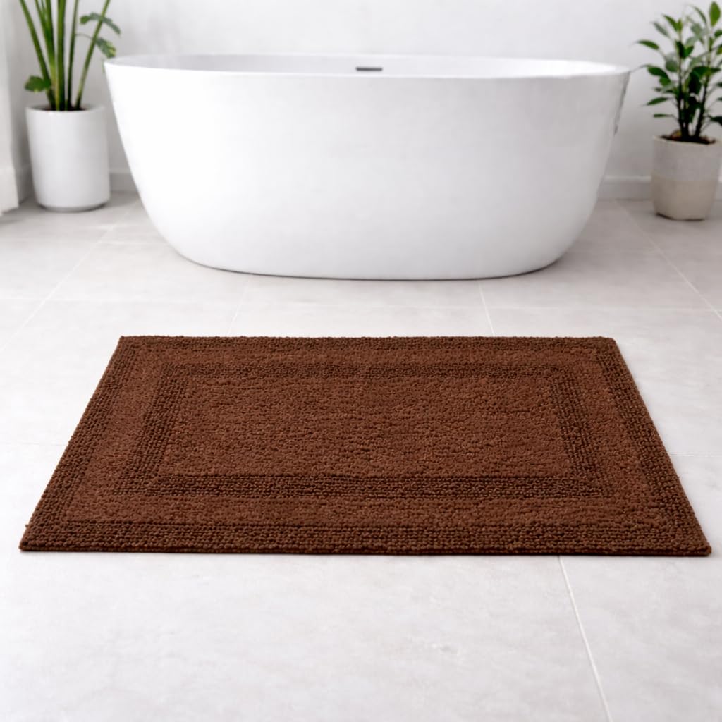 AKIKO HOME 100% Cotton Reversible Tufted Bathroom Mat - Soft, Super Absorbent, Anti-Skid, Heavyweight 2000 GSM, Hypoallergenic, Machine Washable Floor Mat - 50 x 80 cm (Brown)