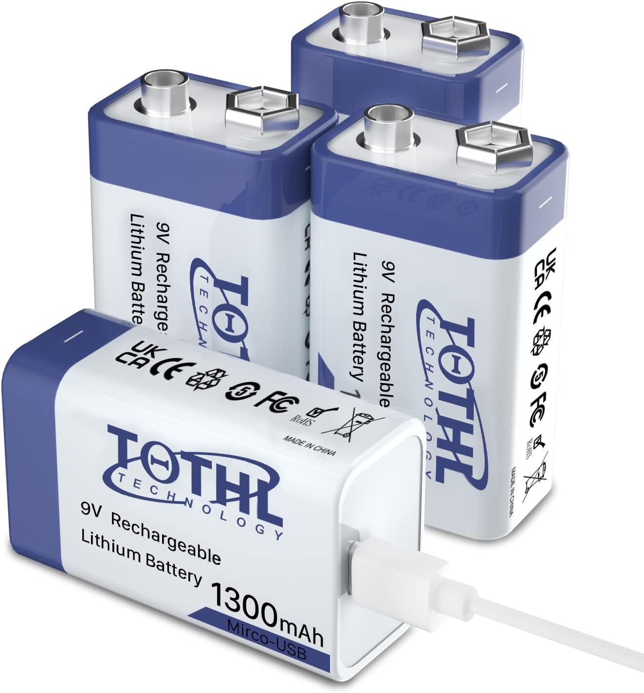 TQTHL Rechargeable 9V Batteries, 9V Battery 9Volt 1300mAh Long Lasting