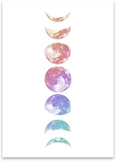 Rainbow Moon Phases Print, Lunar Art Print, Moon Wall Art, Unframed Picture Poster