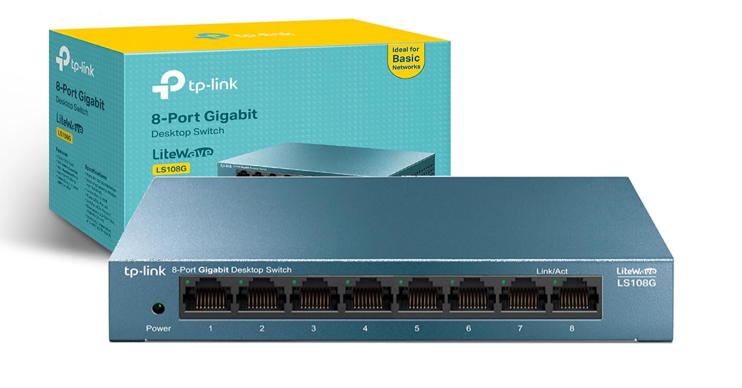 TP-​Link LS108G - Switch 8 Puertos (10/​100/​1000) Switch Ethernet Gigabit, Carcasa metálica, Ultraligero con Super disipación de calor, Ahorro de Energía, Silencioso, Sin configuración