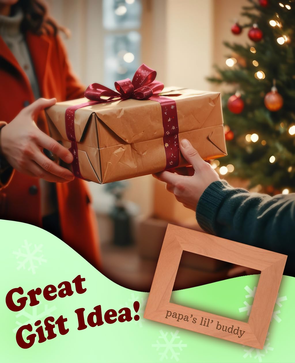 Personalized Gifts Grandpa Gift Papa's Lil' Buddy Grandson Natural Wood Engraved 4x6 Portrait Picture Frame Wood