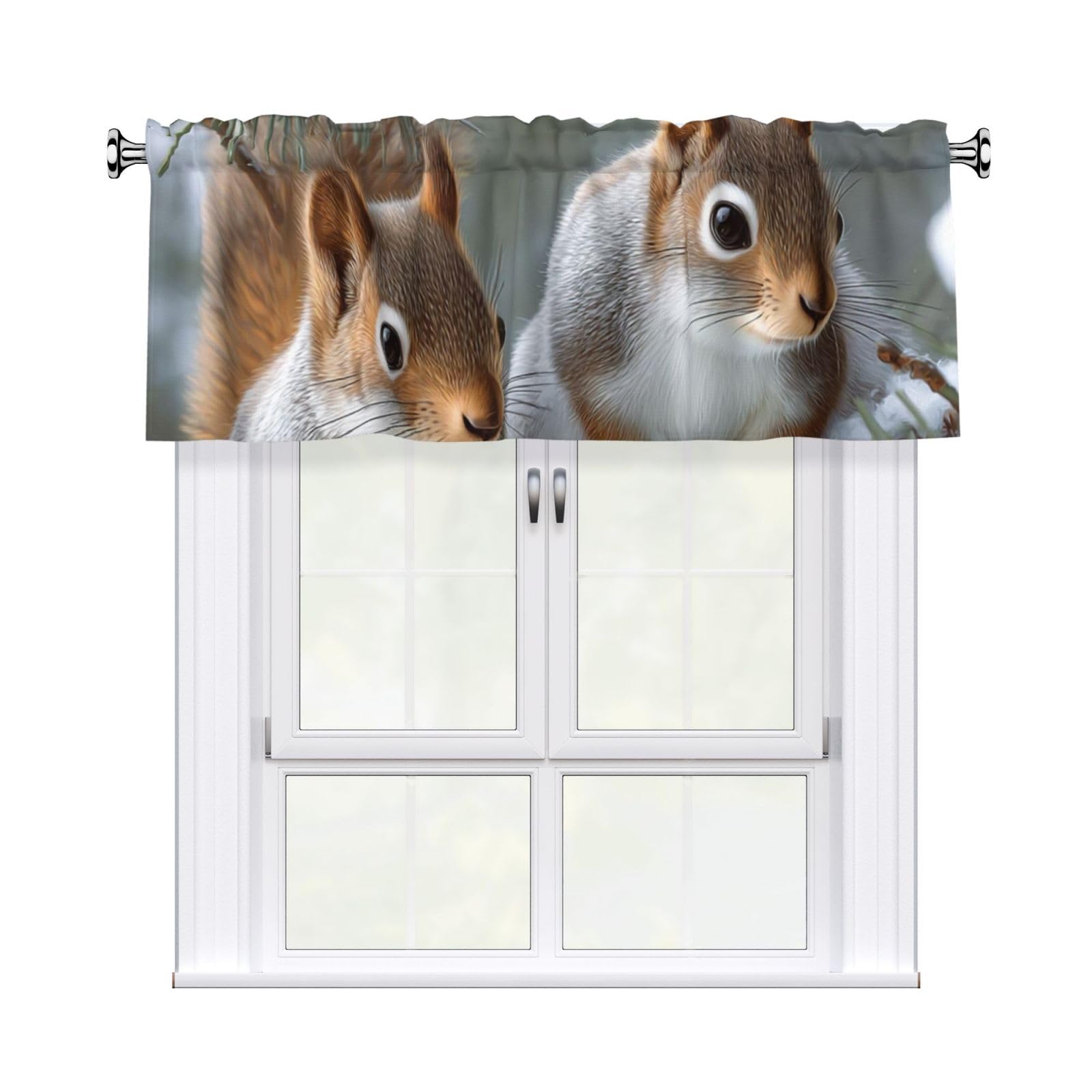 MXZERFKGLA Window Valance Kitchen Curtains 54 x 18 Inch Little Squirrel Valances for Windows Curtain Valance Vintage Short Window Treatment for Kitchen Dining Room Bathroom Bedroom Home Decor