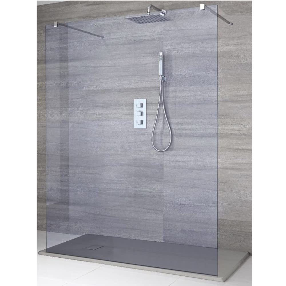 Milano Portland Chrome Floating Smoked Glass Frameless Shower Enclosure Grey Tray - 1400 x 800mm