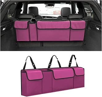 AUCELI Car Trunk Organizer, Backseat Hanging Large Storage with Adjustable Straps, Waterproof Collapsible Cargo Bag with 4 Pockets, Sturdy Space Saver Frees Trunk Floor for SUV, Truck, MPV