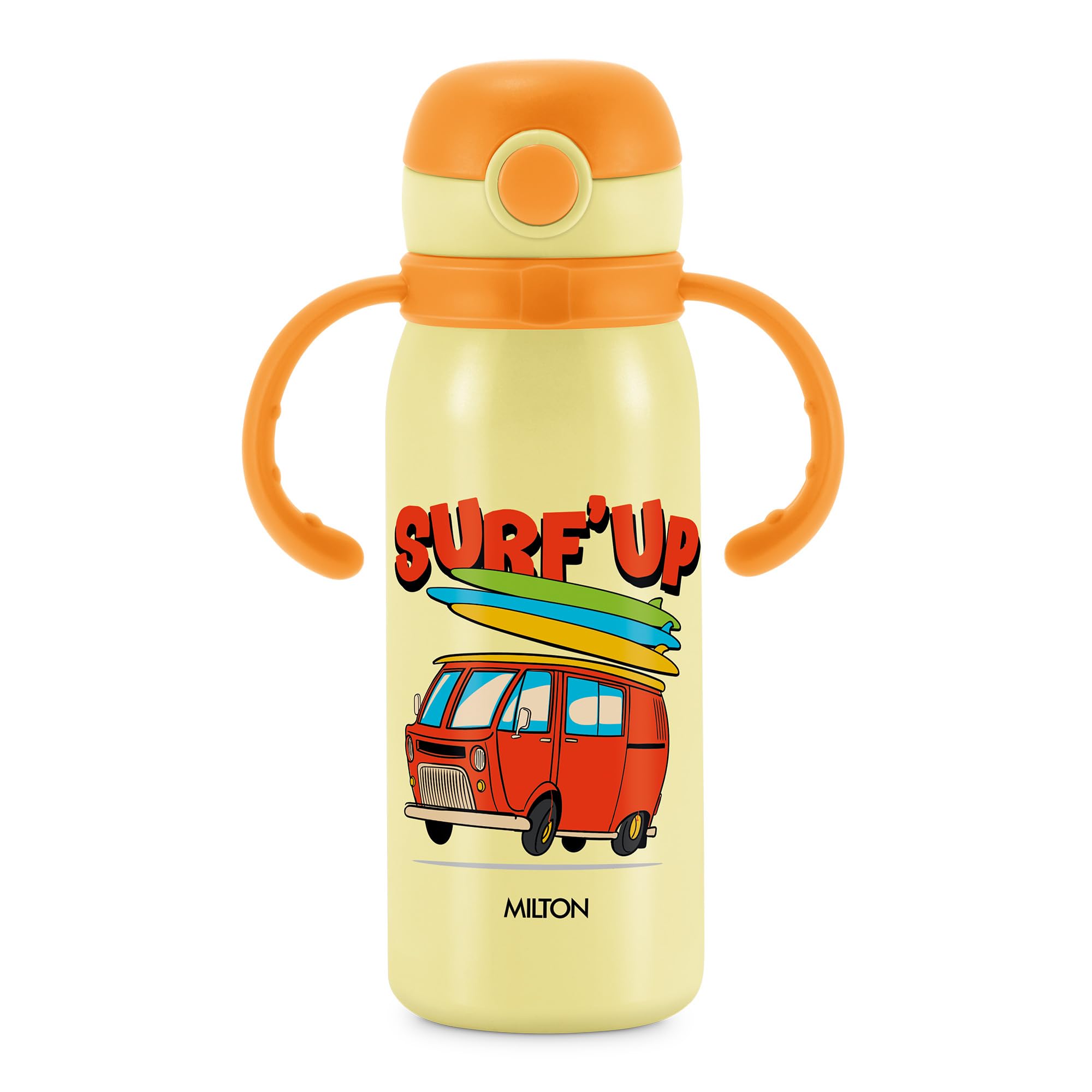 MILTON Fountain 650 ISI Certified Stainless Steel Water Bottle, Leak Proof, Rust Proof, Single walled,1 Yr Warranty, Ideal Sipper Water Bottle for School Kids Bottle, 625 ml, Ivory (Surf'Up)