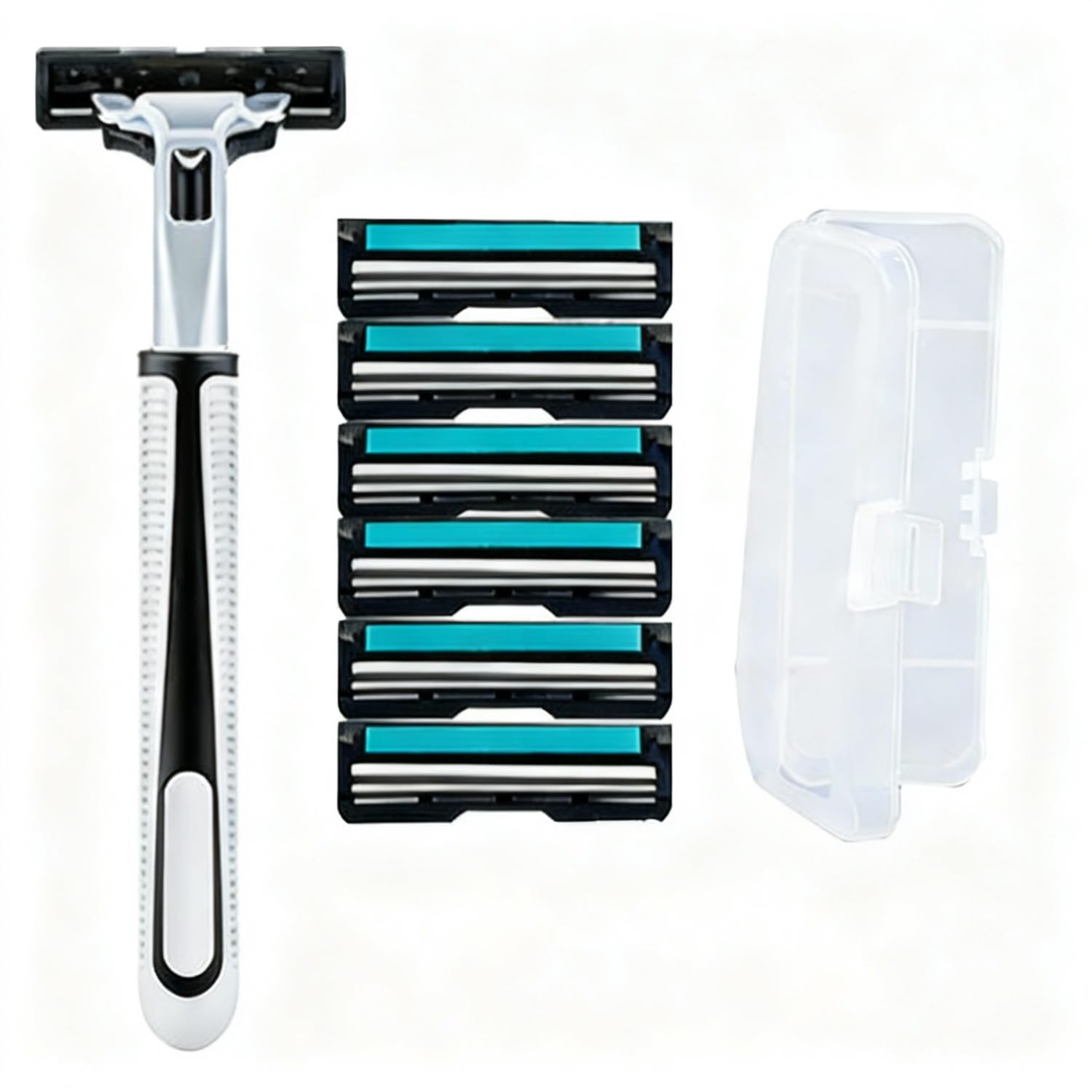 BOROLA Shaving Razor Set for Men Double-Layer Razor Blades Washable 3-in-1 Manual with 6 Replacement Heads 1 Handle