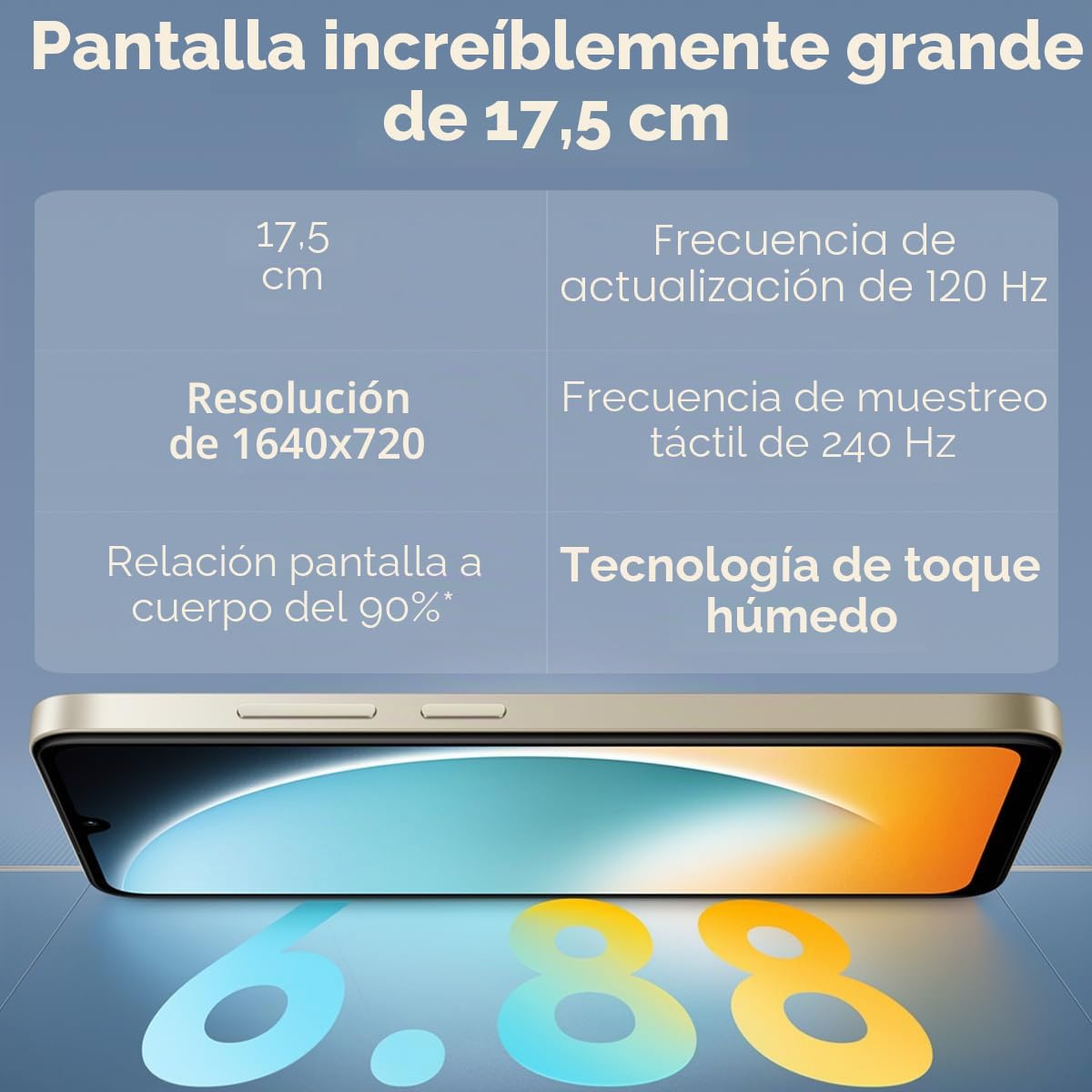 Xiaomi POCO C71 4G Smartphone, 3GB+64GB Gold, Unisoc T7250 Octa-Core, Pantalla inmersiva 6.9" 120Hz, Batería 5200 mAh, Cámara dual 32 MP AI