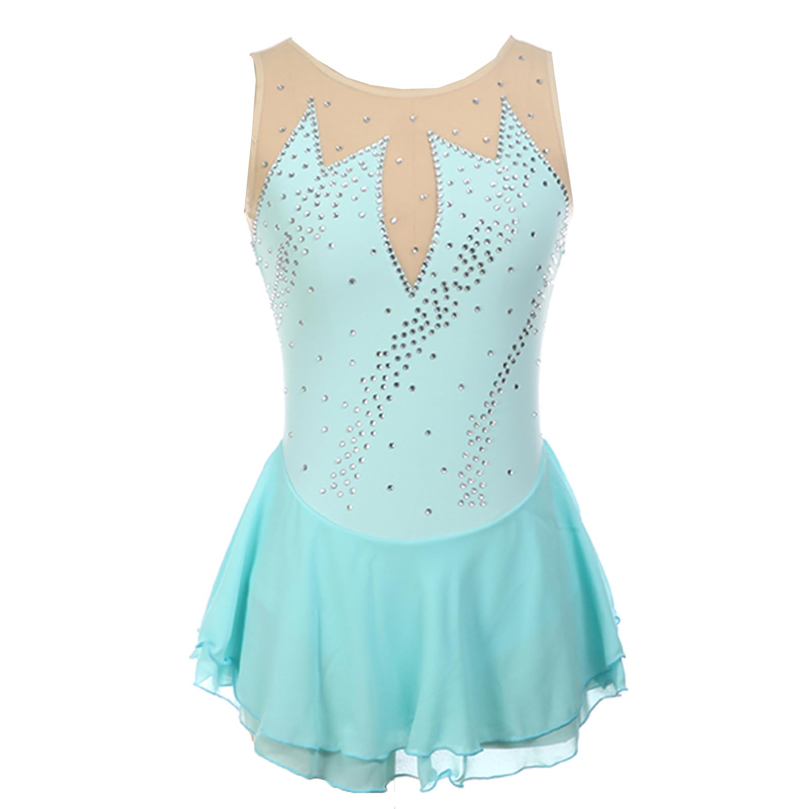 Maillot Patinaje Artístico Niña Vestido Brillante De Danza Ballet Maillot con Falda De Gimnasia Ritmica Disfraz Bailarina Niña,Light Blue,3XS