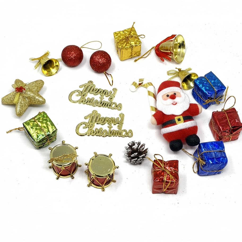 Christmas Decoration Combo Pack | 18 Pcs | Items for Home & Office | Festive Hangings, Stickers, Bells, Balls, Foam Ornaments | PoPo Toys ®