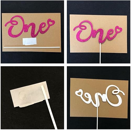 Miniatura 5 de ALISSAR Decoración de pastel rosa intenso con purpurina para primer cumpleaños, primer aniversario