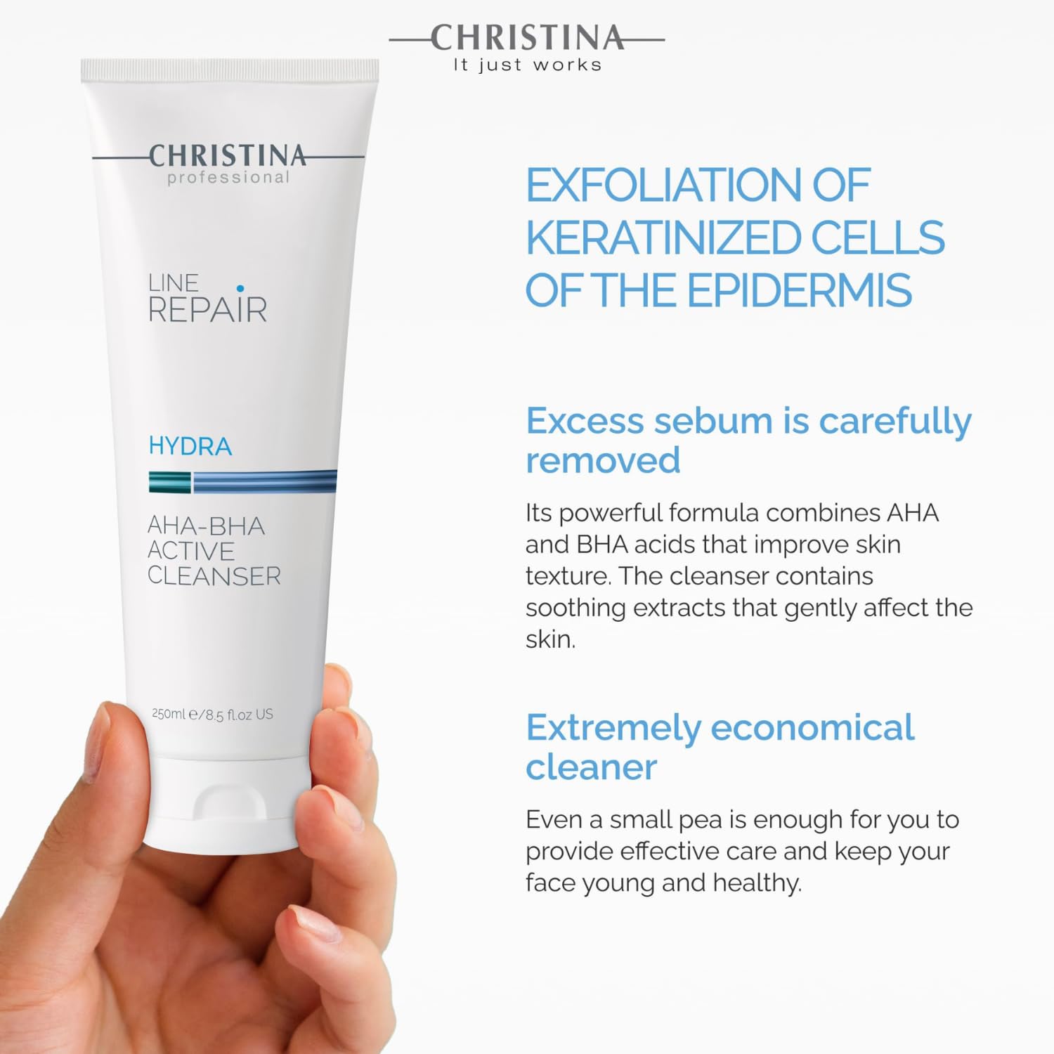 Christina Line Repair AHA BHA Facial Cleanser with Salicylic Acid | Revitalize, Improve Skin Texture, Reduce Wrinkles with Green Tea Face Wash | Infused with Glycolic Acid | For All Skin Types 250ml - Image 3