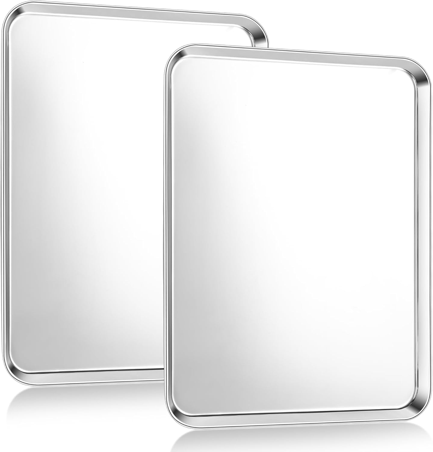 E-Far Baking Sheet Set of 2, Large 40.5 x 30.5 x 2.5 CM Baking Pan Tray, Stainless Steel Cookie Sheet for Oven Roasting Grilling Cooking, Non Toxic & Mirror Finish, Dishwasher Safe
