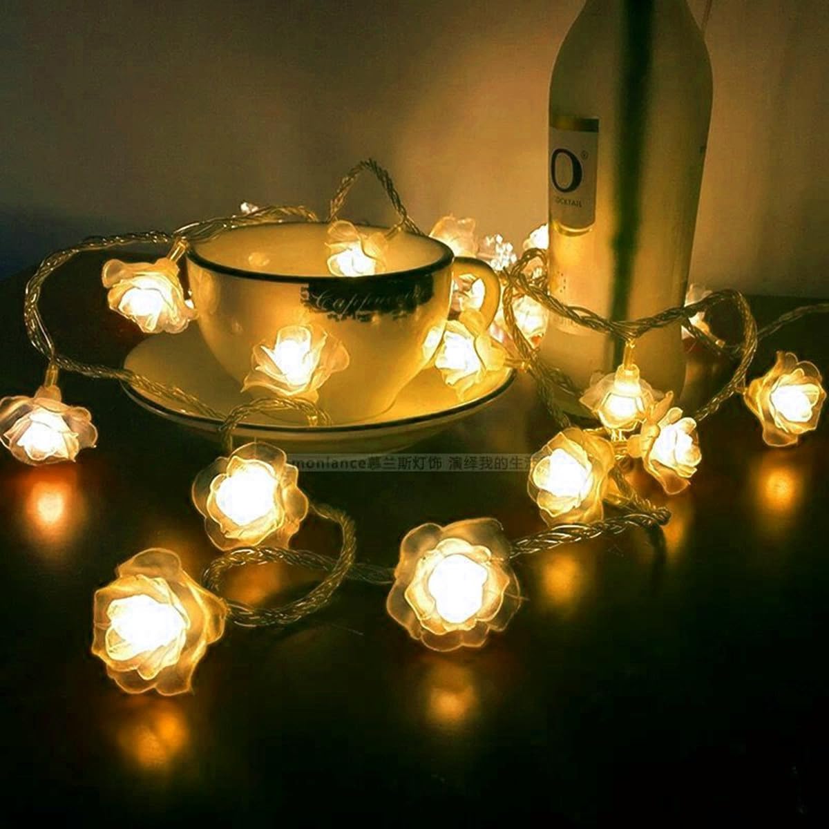Lampa łańcuchowa do kwiatów, wróżka opowieść świetlna, zasilana bateryjnie, Boże Narodzenie, urodziny, Walentynki, pokój (10 m, 80 LED, ciepła)