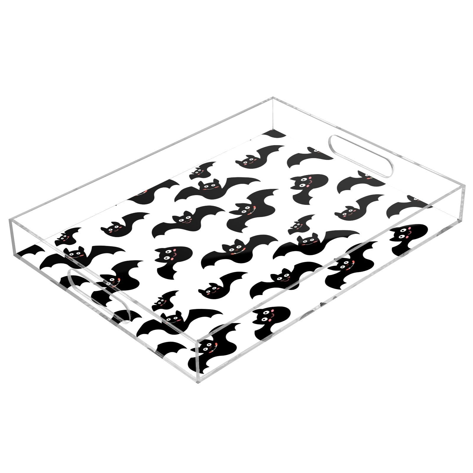 BOESI Cute Halloween Bat Acrylic Decorative Dining Tray, Acrylic Decorative Tray Organizer with Handle for Kitchen, Dining Room, Bathroom, Dresser
