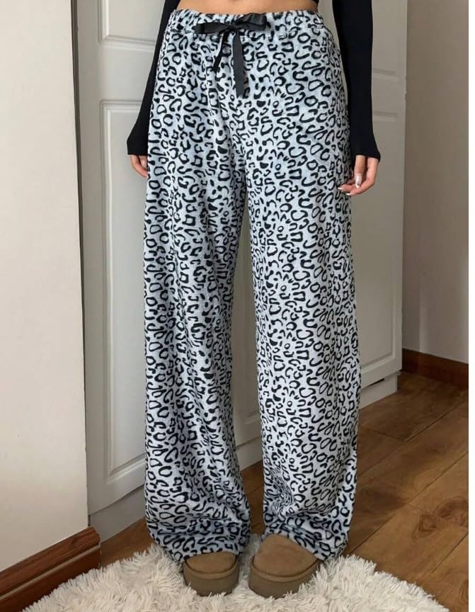 Image of Leopard Pants Women Therian Fuzzy Pajama Pants Y2k Cheetah Pants Grunge High Waisted Fluffy Pants