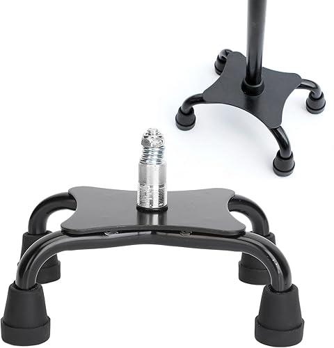 Bastón de pie cuádruple con 4 pies de goma para bastones de 0.866 in, autosuficiente, antideslizante estable para bastones