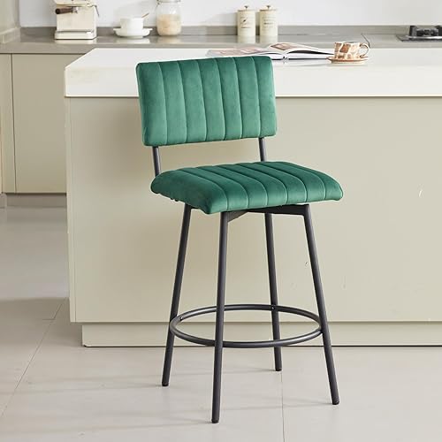 Miniatura 7 de Taburete de bar giratorio de altura de mostrador con respaldo, taburete tapizado de 26 pulgadas con marco de metal, respaldo de asiento de canal,