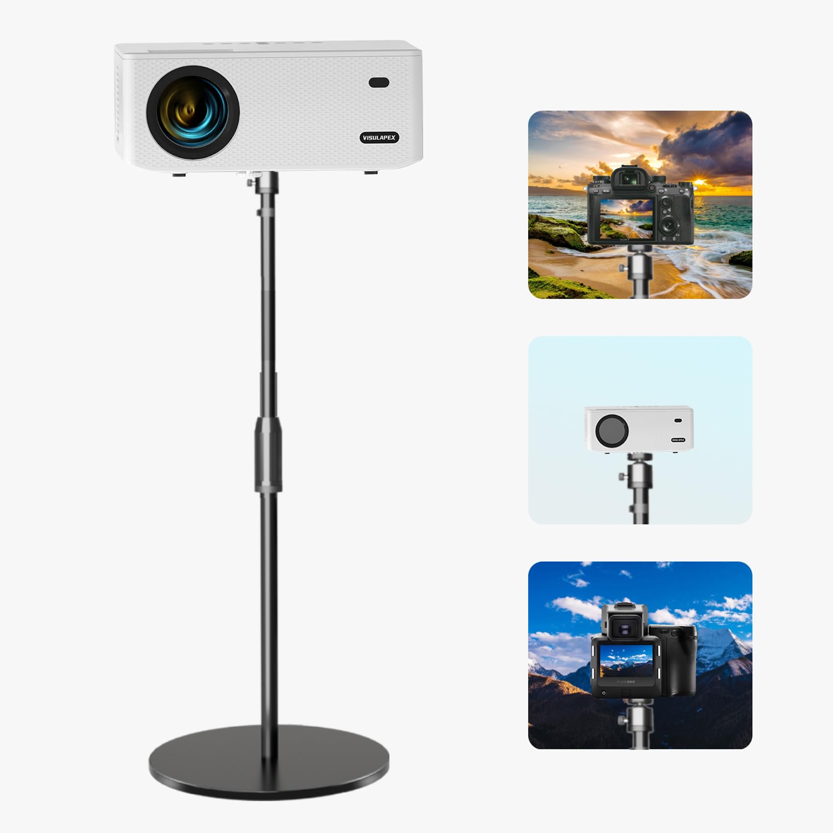 Photo 1 of Upgraded Projector Stand, Height Adjustable 32~64 Inch 360° Swivel Rotatable 90° Tiltable Universal Projector Shelf Mount Compatible with EPSON/Nebula/XGIMI/AuKing/Visulapex Video Projector Vlog DVR Camera for Home Office