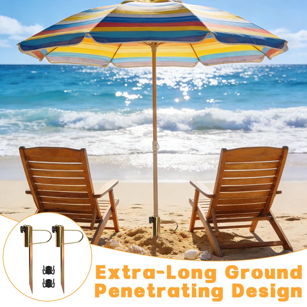 2 szt. Stojak na parasol plażowy, metalowy pik do parasola z 2 haczykami, drapak na trawnik do stojaka na parasol (średnica 20-32 mm)