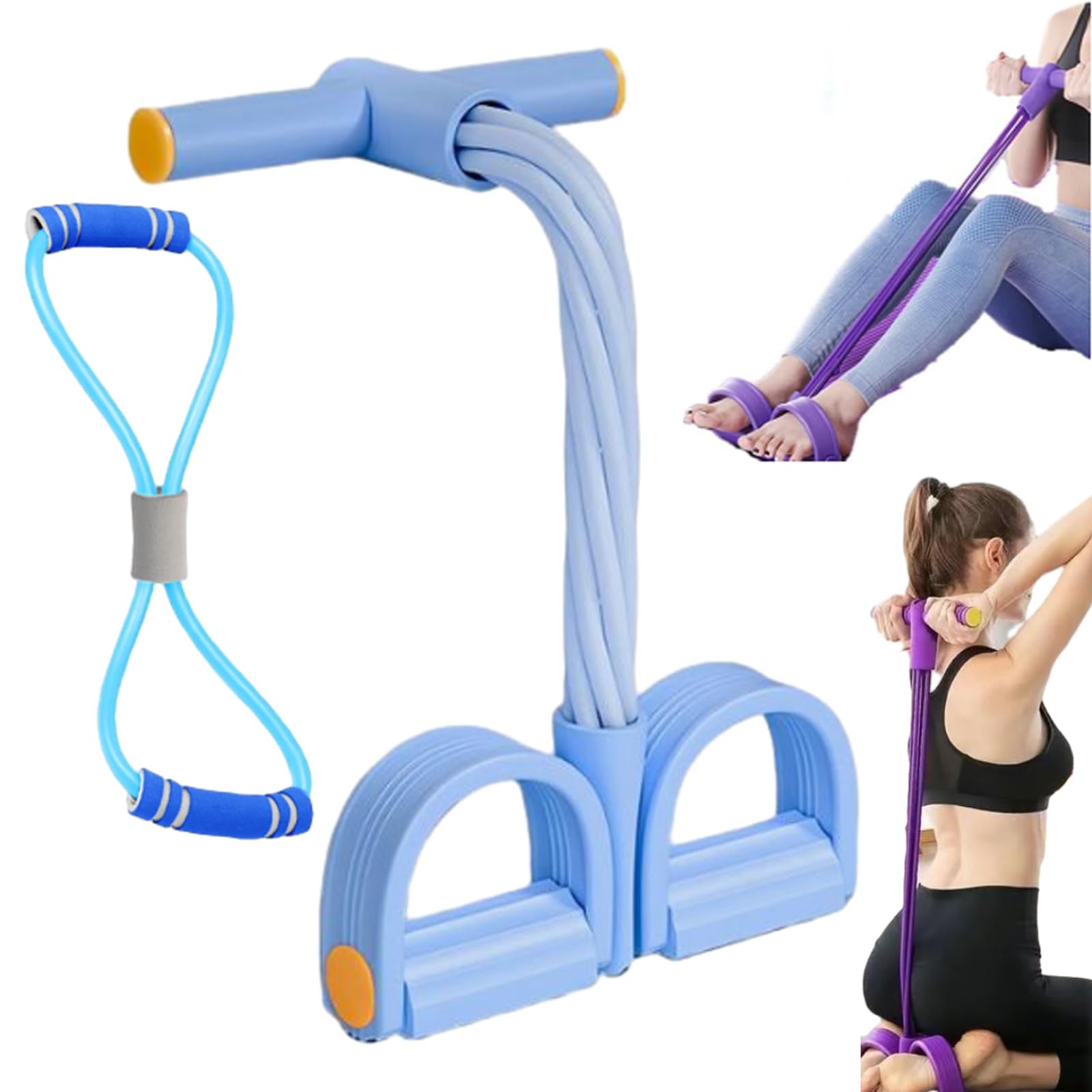 2026 Latest 8-Tube Pedal Resistance Device, Foot Pedal Resistance Bands with Handle, Sit up Exercise Equipment for Home, Unisex (Blue Set)