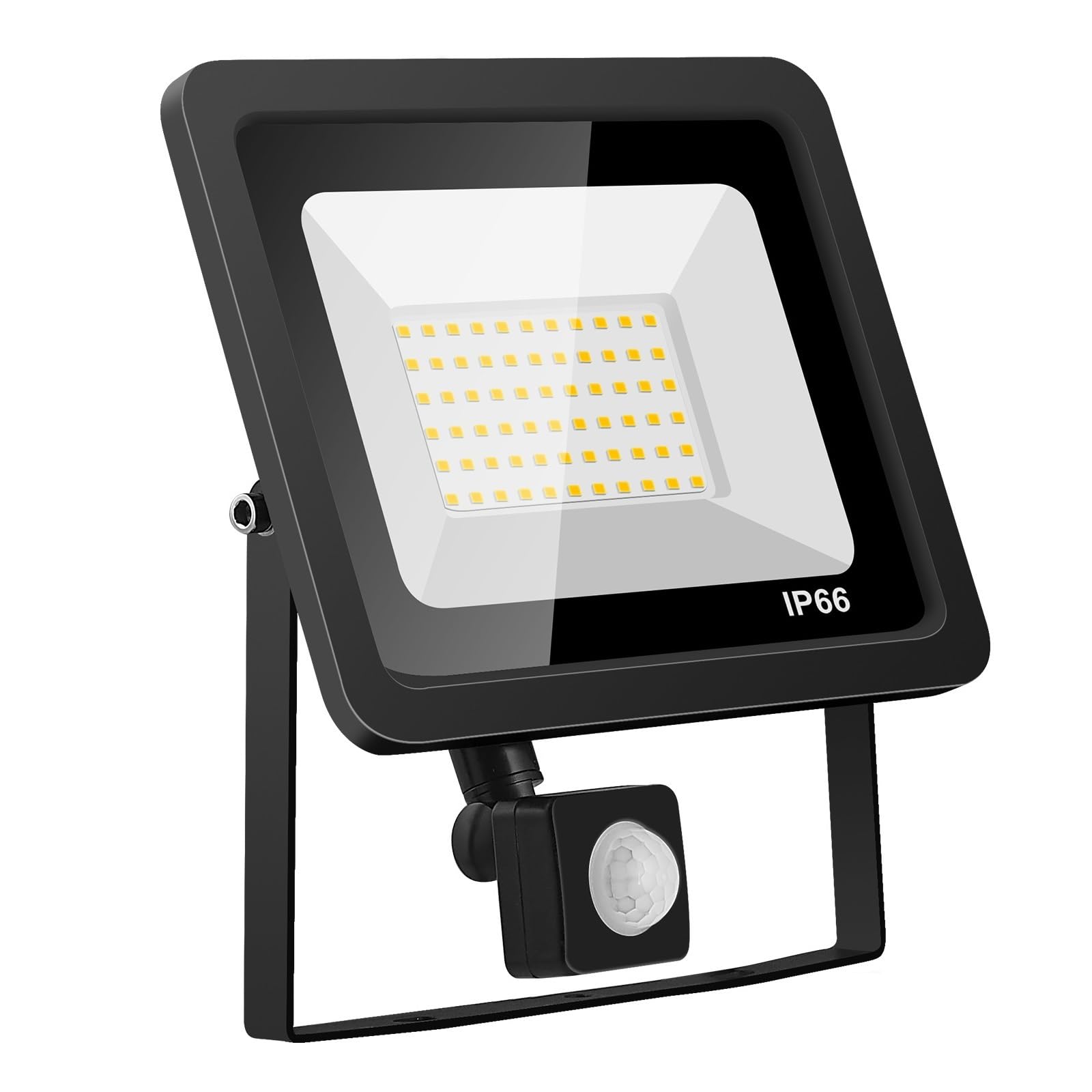LLOOPK LED Flood Light, 30W 50W 100W Led Flood Light with Adjustable PIR Sensor SMD 2835 Floodlights Outdoor Lighting for Street Square(Cold White,50W)