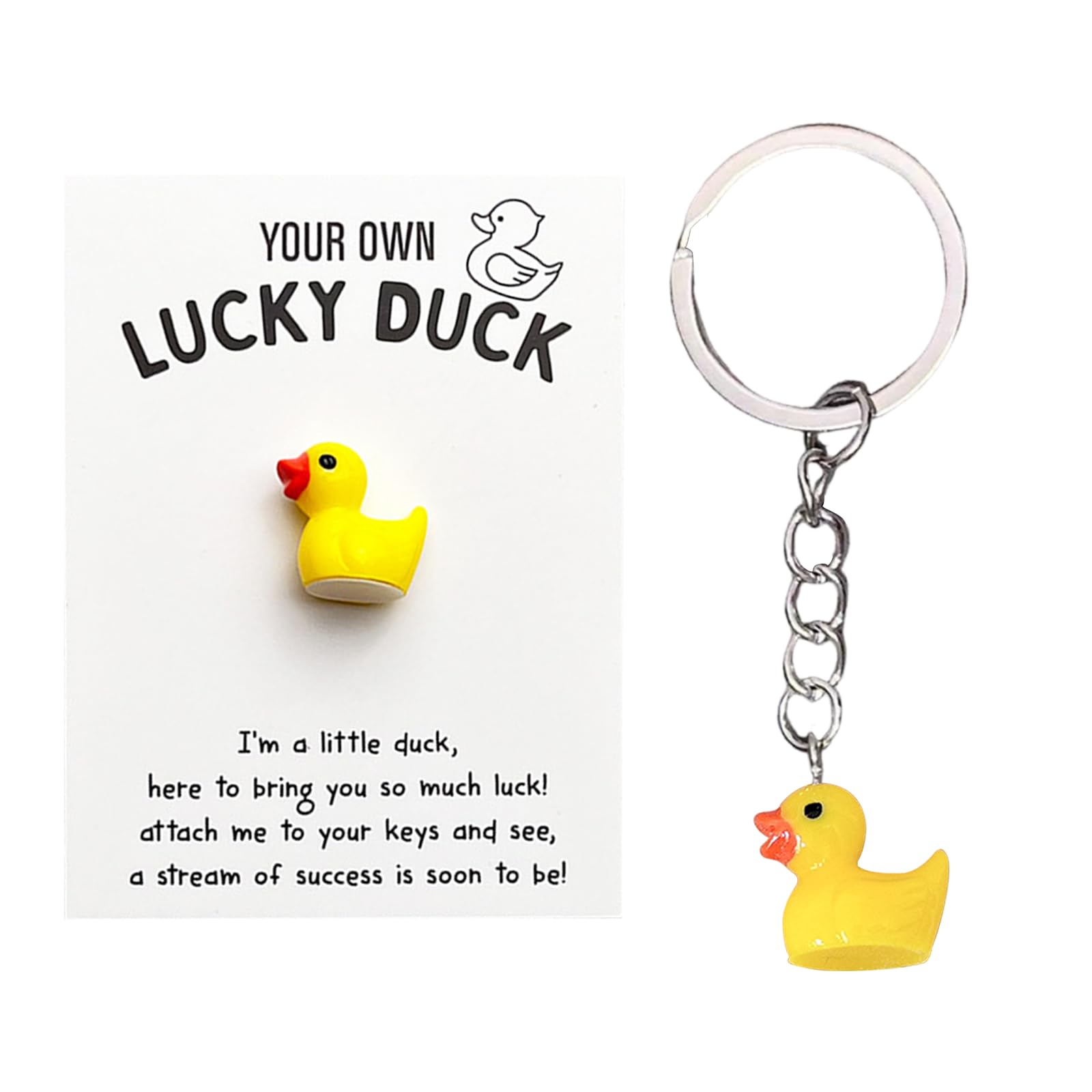 Ethlomoer Unisex Yellow Cute Duck Keyring - Little Duck Keychain With Encouragement Card, Pocket Hug & Good Luck Card - Mini Keyring For Women & Kids, Pendant Accessories