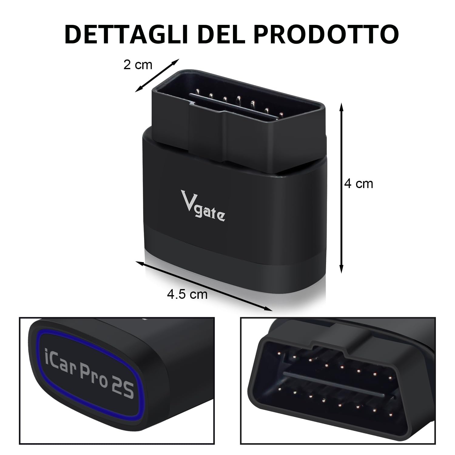 Vgate iCar Pro 2S Bluetooth OBD2 strumento diagnostico per iOS, Android e Windows, strumento di scansione auto supporta veicoli elettrici e ibridi
