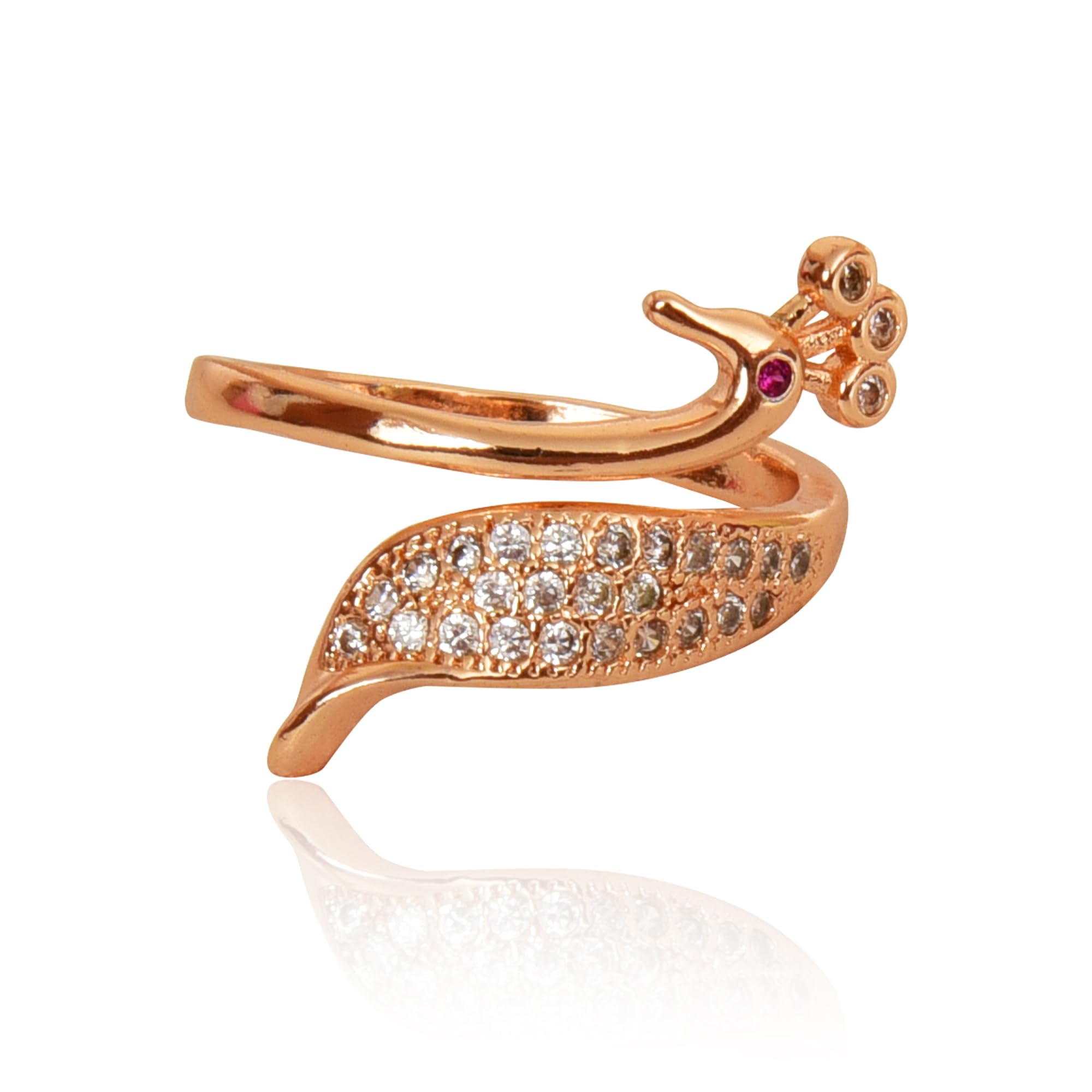 Rose Gold Plated Elegant American Diamond Studded Sparkling Adjustable Finger Ring for Women and Girls