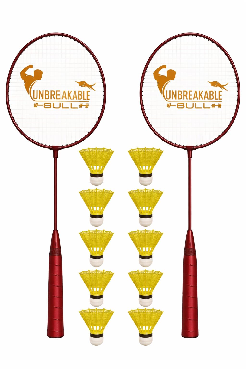 𝐔𝐍𝐁𝐑𝐄𝐀𝐊𝐀𝐁𝐋𝐄 𝐁𝐔𝐋𝐋 Badminton Racket with Shuttles 10 PC Combo for Kids, Mens and Womens, Set of 2 Badminton Racket with Nylon Shuttlecocks 10pc Red/Multi-image-23